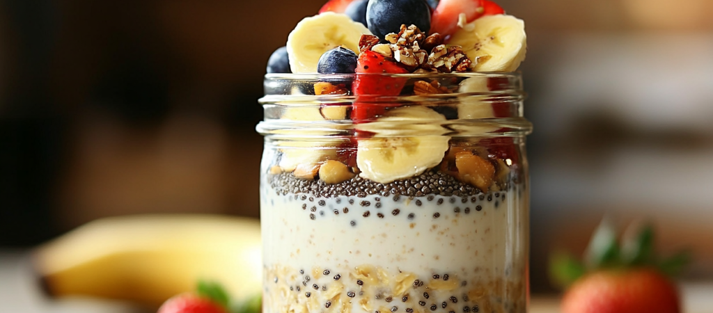 Avena Nocturna con Chía y Frutas: Desayuno Saludable y Nutritivo