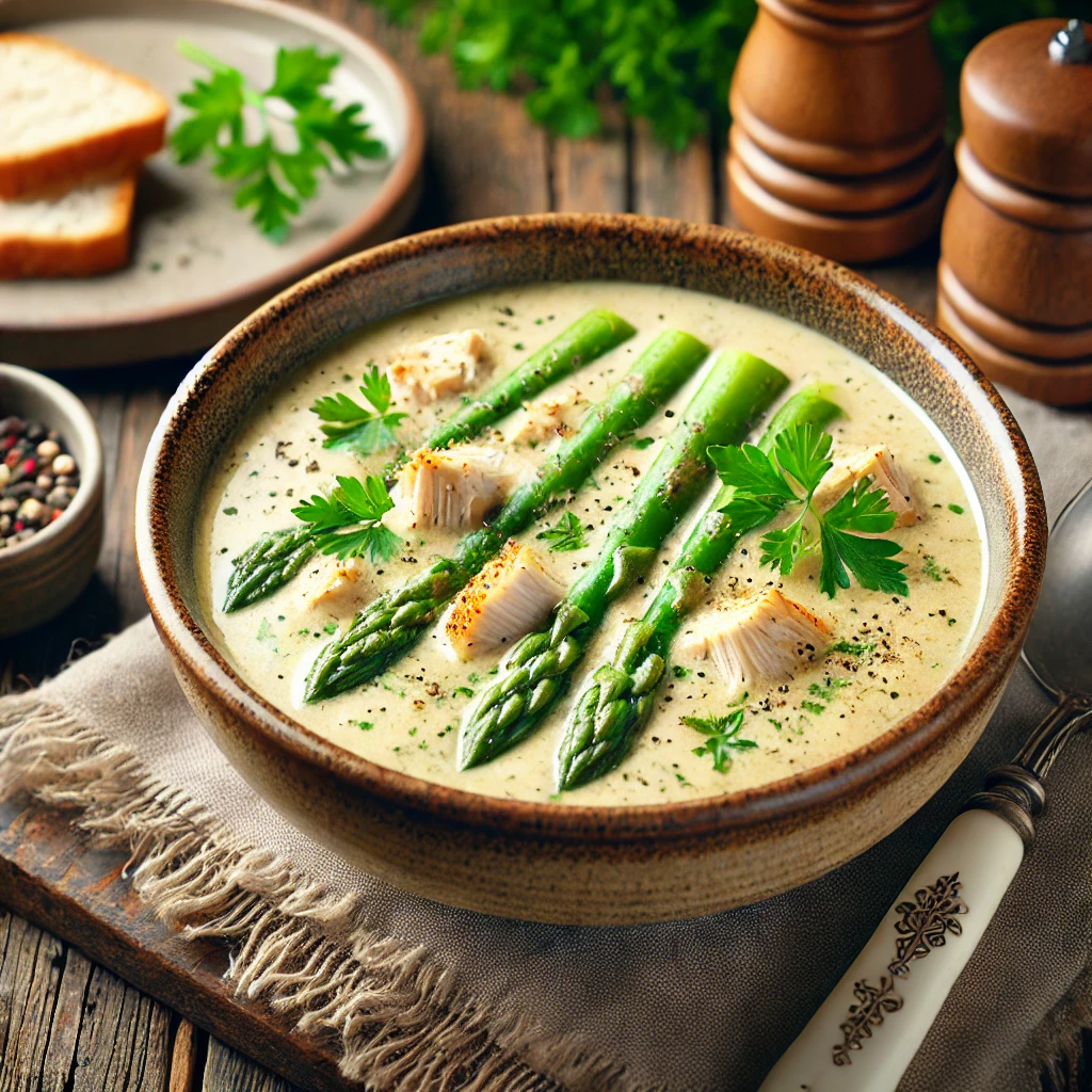 Sopa Cremosa de Pollo y Espárragos al Estilo Keto