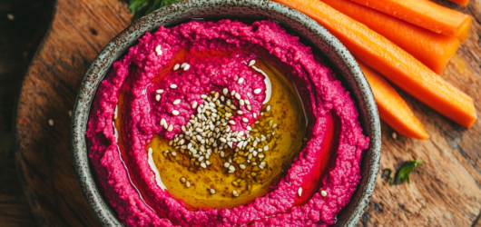 Hummus de Remolacha con Palitos de Zanahoria: Snack Saludable, Colorido y Delicioso